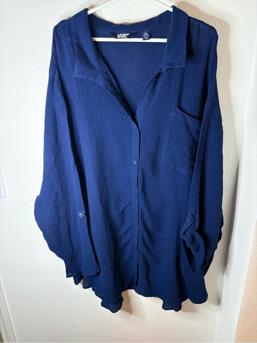 LANDS' END Navy Blue Button-Front Women's Top - 2X